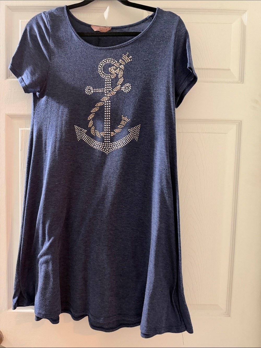 Nautical Anchor Rhinestone Tee Dress - Navy